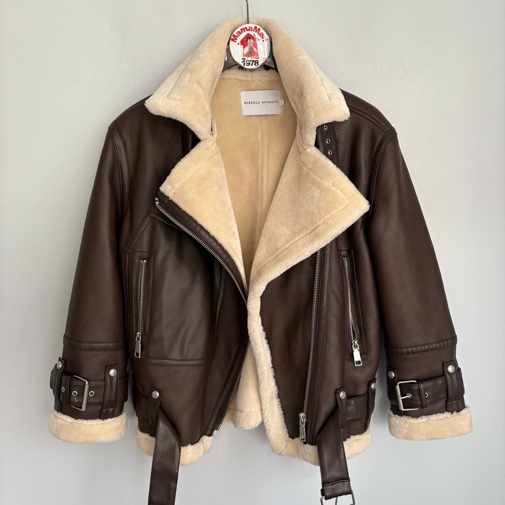 Rebecca Minkoff Brown Bomber Jacket with Cream Accents - Picture 3 of 15